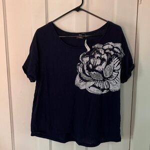 Aerie Navy Blue Floral Short Sleeve Top